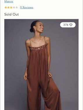 Anthropologie Chocolate Brown Satin Wide-Leg Jumpsuit with Embellished Yoke